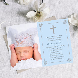 Invitación Bonito bautismo fotográfico cruzado/invitación a l
