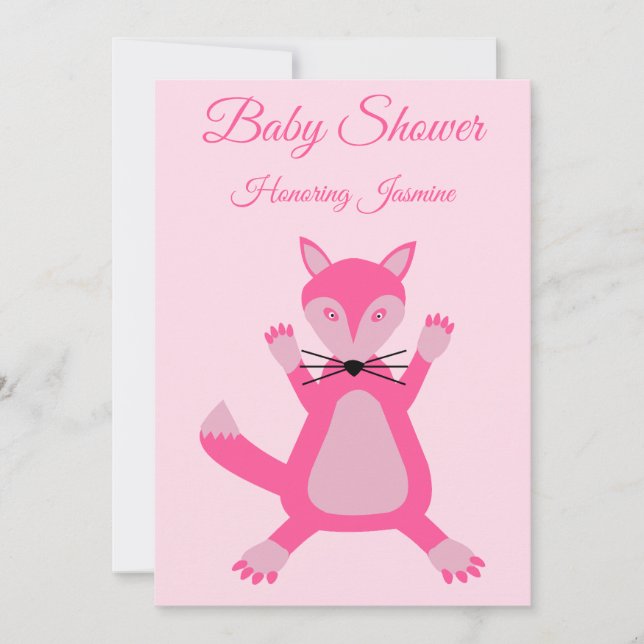 Invitación Bonito Bebé Rosa Fox Personalizado Baby Shower (Anverso)
