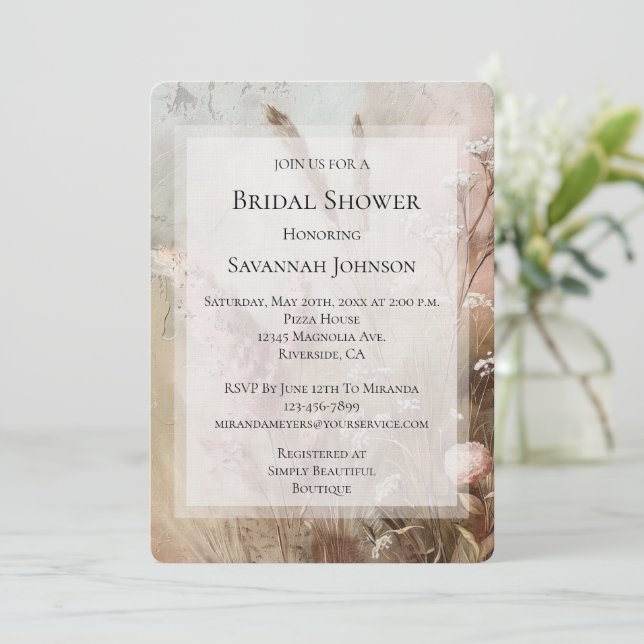 Invitación Bonito Beige Rubor Boho Floral Bridal Shower (Anverso de pie)