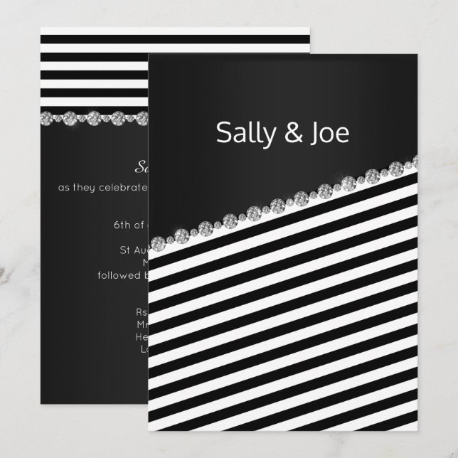 Invitación Bonito BLACK STRIPE Diamante Boda Gris (Anverso / Reverso)