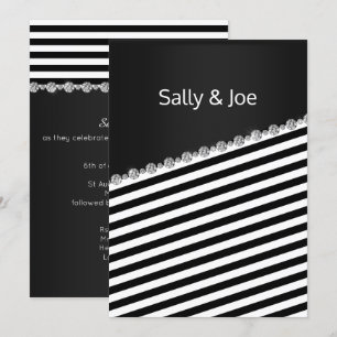 Invitación Bonito BLACK STRIPE Diamante Boda Gris
