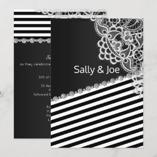 Invitación Bonito BLACK STRIPE Lace Diamante Boda Gris