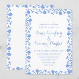 Invitación Bonito blanda romántico blanco azul moderno floral