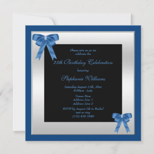 Invitación Bonito Blue Bows & Silver Marcado Cumpleaños