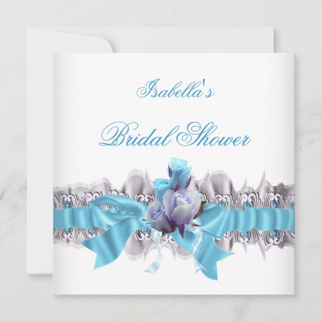 Invitación Bonito Blue Bridal Shower White Lace Garter (Anverso)