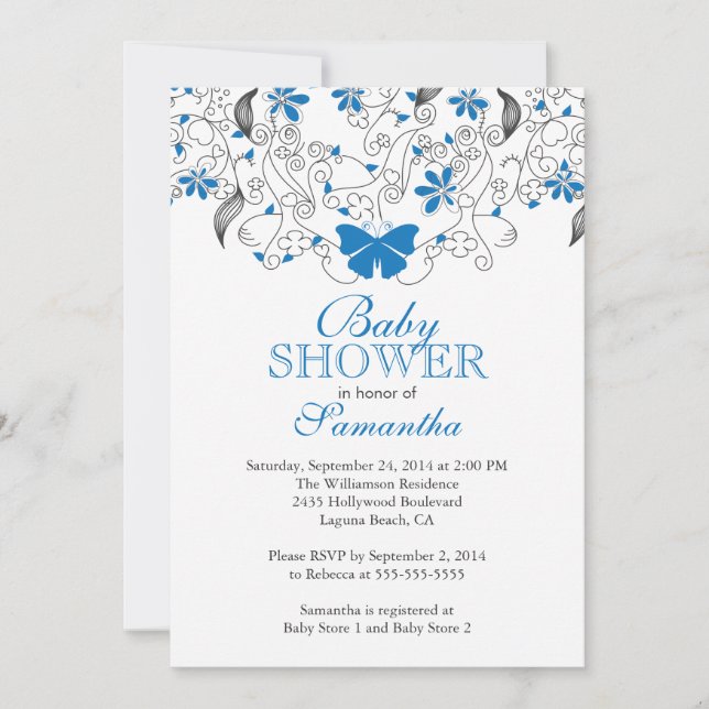 Invitación Bonito Blue Butfly Baby Boy Baby Shower (Anverso)
