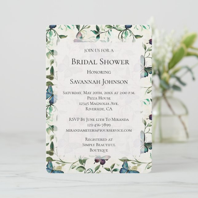 Invitación Bonito Blue Butterflies Brillante (Anverso de pie)