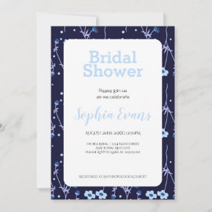 Invitación Bonito Blue Floral Border White Bridal Shower