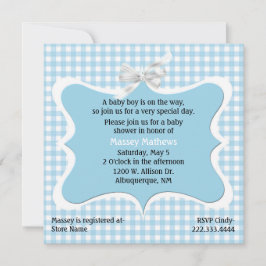 Invitación Bonito Blue Gingham Personalizado Baby Shower