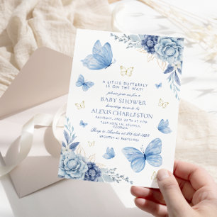 Invitación Bonito Blue Little Butfly Boy baby Shower