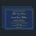 Invitación Bonito Boda azul y amarillo<br><div class="desc">Esta encantadora invitación a una boda azul y amarilla tiene un precioso fondo azul profundo con tu información escrita en amarillo. Un bonito esquema de colores,  compra hoy tus invitaciones de boda.</div>