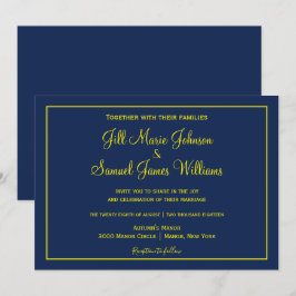 Invitación Bonito Boda azul y amarillo