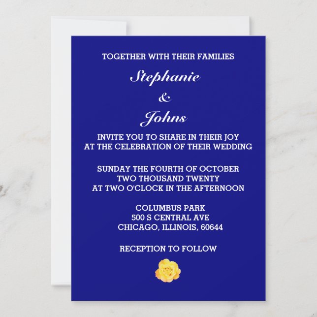 Invitación Bonito Boda blanco floral azul de la armada rosa a (Anverso)
