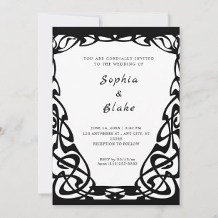 Invitación Bonito Boda de Art Deco Negro y Blanco