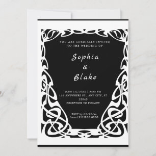 Invitación Bonito Boda de Art Deco Negro y Blanco