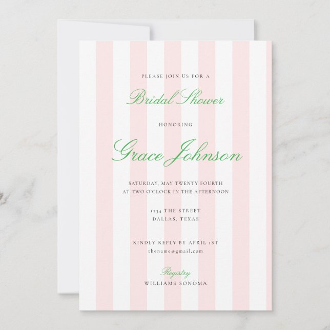 Invitación Bonito Boda de banda rosa y blanca ducha de novia (Anverso)
