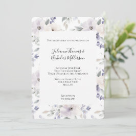 Invitación Bonito Boda de flores de marfil morado de lavanda
