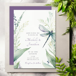 Invitación Bonito Boda de la libélula acuarela y la vegetació