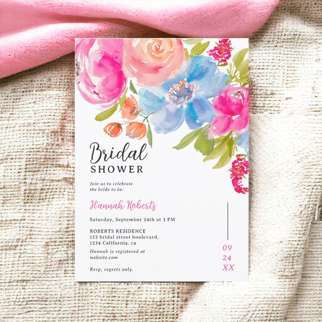 Invitación Bonito bohemia floral acuática ducha de novia (Pretty bohemian floral watercolor bridal shower invitation)