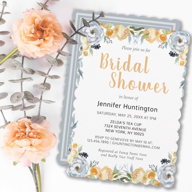 Invitación Bonito Boho Bridal Shower Gray Peach Floral (PRETTY BOHO GRAY PEACH FLORAL BRIDAL SHOWER BRIDAL SHOWER INVITATION
)