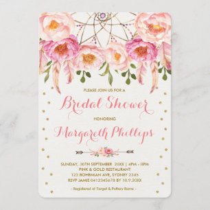Invitación Bonito Boho Dorado Dreamcatcher Bridal Shower