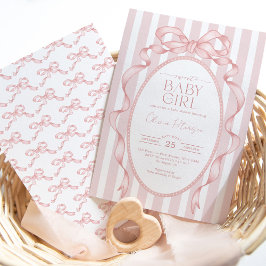 Invitación Bonito Bow Rosa Coquette Ribbon Baby Shower