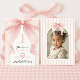 Invitación Bonito Bow Rosado Coquette Ribbon Chica Primer Cum