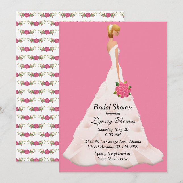 Invitación Bonito Bridal Pink Bridal Shower (Anverso / Reverso)
