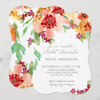 Invitación Bonito Bridal Shower Cae Floral Acuarela Moderna