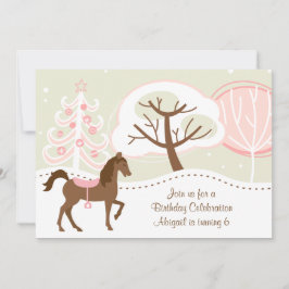 Invitación Bonito Brown Horse Snowy fiesta de cumpleaños de i