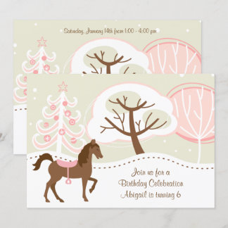 Invitación Bonito Brown Horse Snowy fiesta de cumpleaños de i