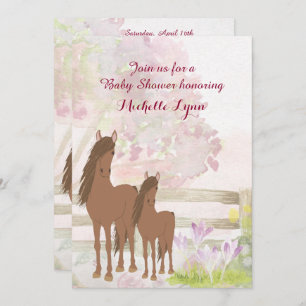 Invitación Bonito Brown Horses and Flowers Invitan a Baby Sho