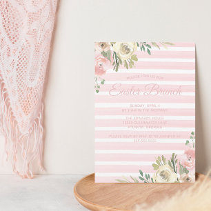 Invitación Bonito Brunch de Pascua Moda floral rayada rosa