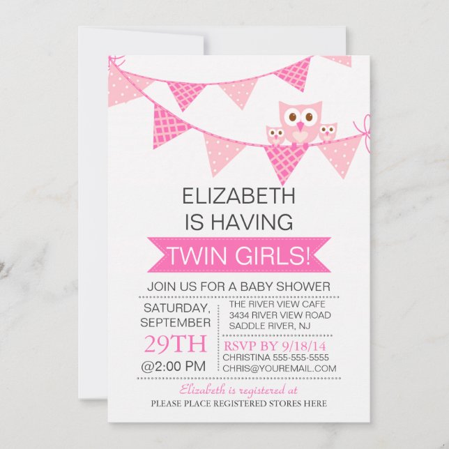 Invitación Bonito Búho Búho Búho CHICAS Baby Shower (Anverso)