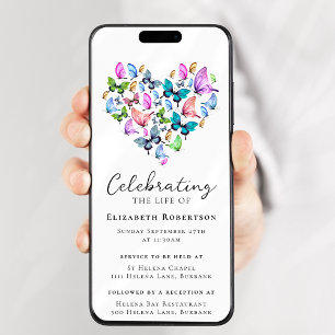 Invitación Bonito Butterflies Heart Funeral Digital Evite