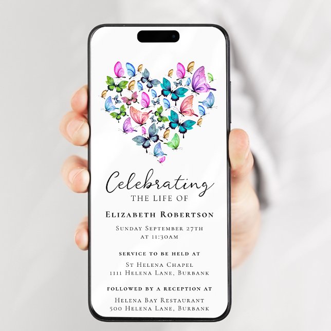 Invitación Bonito Butterflies Heart Funeral Digital Evite (Subido por el creador)