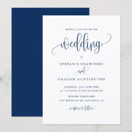 Invitación Bonito caligrafía guión Boda azul de la Marina