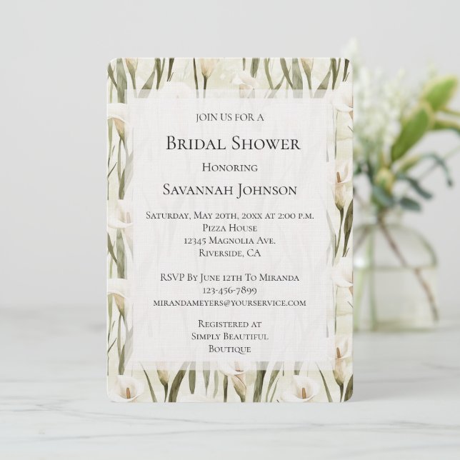Invitación Bonito Calla Lilly Floral Bridal Shower (Anverso de pie)