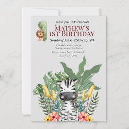 Invitación Bonito cebra l Animales salvajes l Safari 1º cumpl