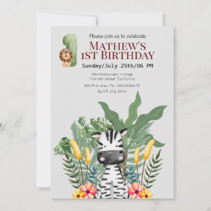 Invitación Bonito cebra l Animales salvajes l Safari 1º cumpl