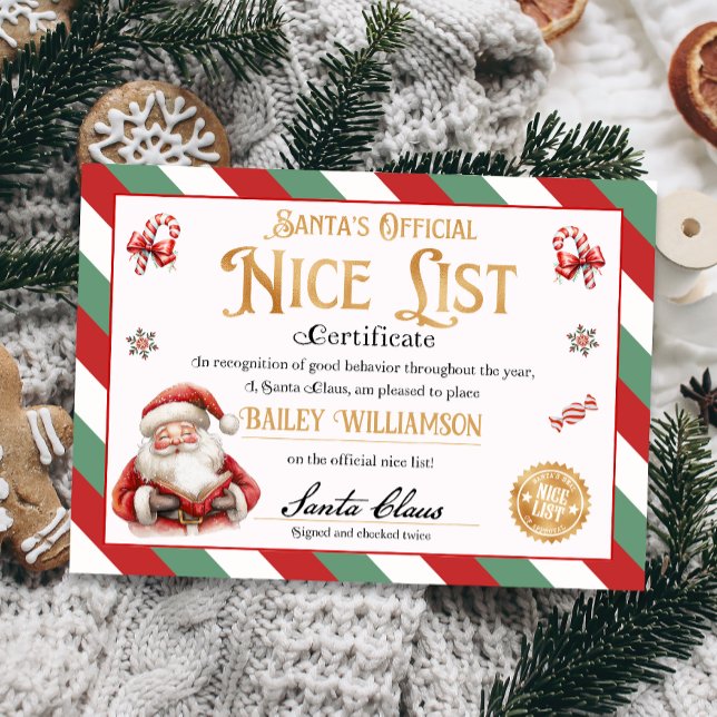 Invitación Bonito certificado de Santa Aprobado dos veces (nice certificate official nice list Santa Claus instant download printable)