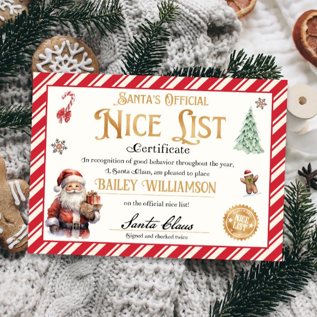 Invitación Bonito certificado de Santa Aprobado dos veces (nice certificate official nice list Santa Claus instant download printable)