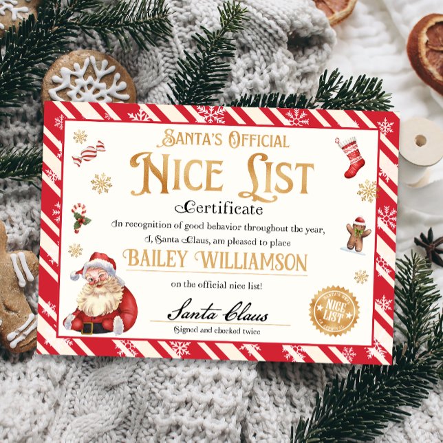 Invitación Bonito certificado de Santa Aprobado dos veces (nice certificate official nice list Santa Claus instant download printable)