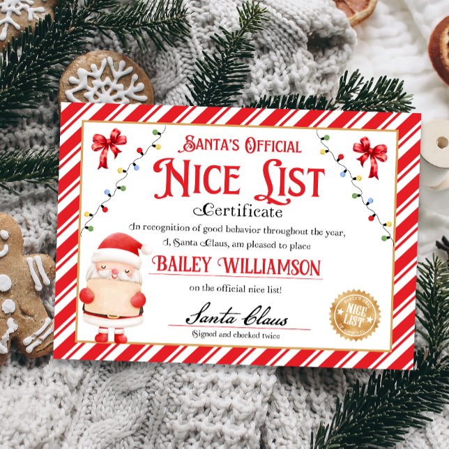 Invitación Bonito certificado de Santa Aprobado dos veces (nice certificate official nice list Santa Claus instant download printable)