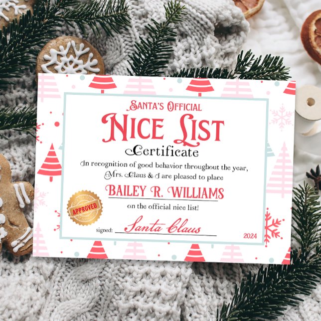 Invitación Bonito certificado de Santa Aprobado dos veces (Official Nice List Certificate Santa Claus North Pole letter instant download printable)