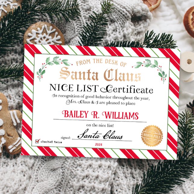 Invitación Bonito certificado de Santa Aprobado dos veces (Official Nice List Certificate Santa Claus North Pole letter instant download printable)