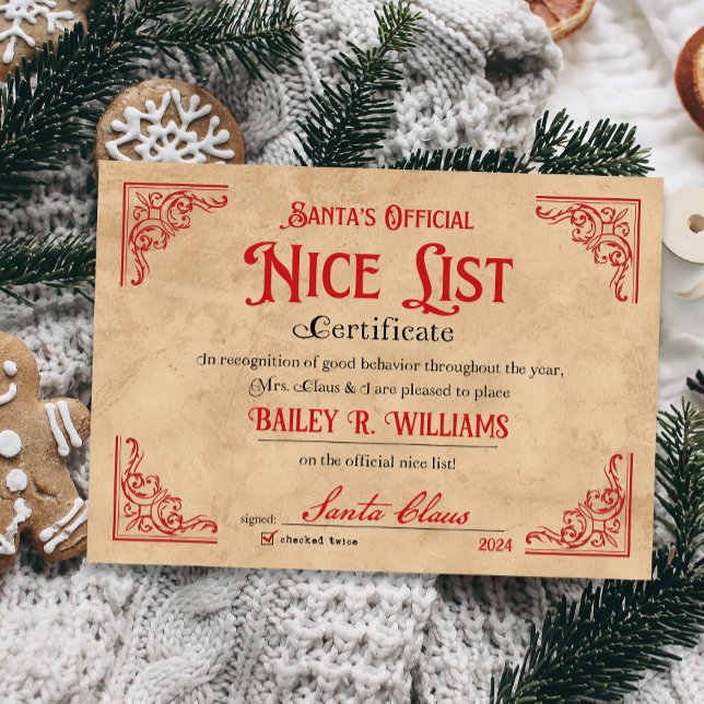Invitación Bonito certificado mágico de Santa North Pole (Nice List Santa Certificate Approved Instant Download Printable)