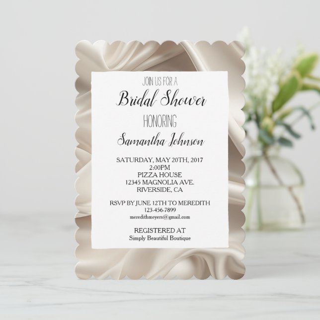 Invitación Bonito Champagne Gold Faux Satin Bridal Shower (Anverso de pie)