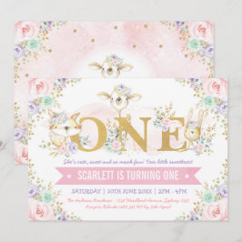 Invitación Bonito Chica Animales Woodland Primer Fiesta de cu