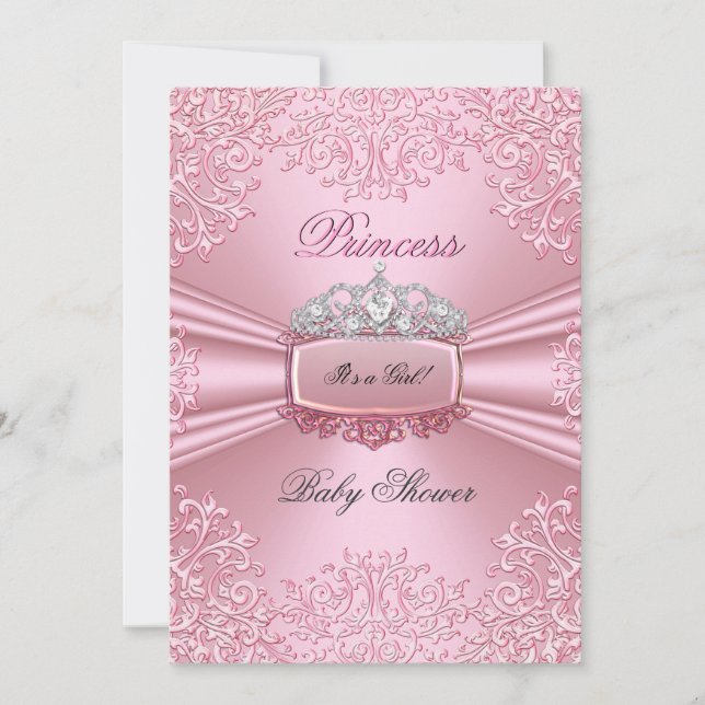 Invitación Bonito Chica Baby Shower Lace Princesa Rosa Tiara (Anverso)